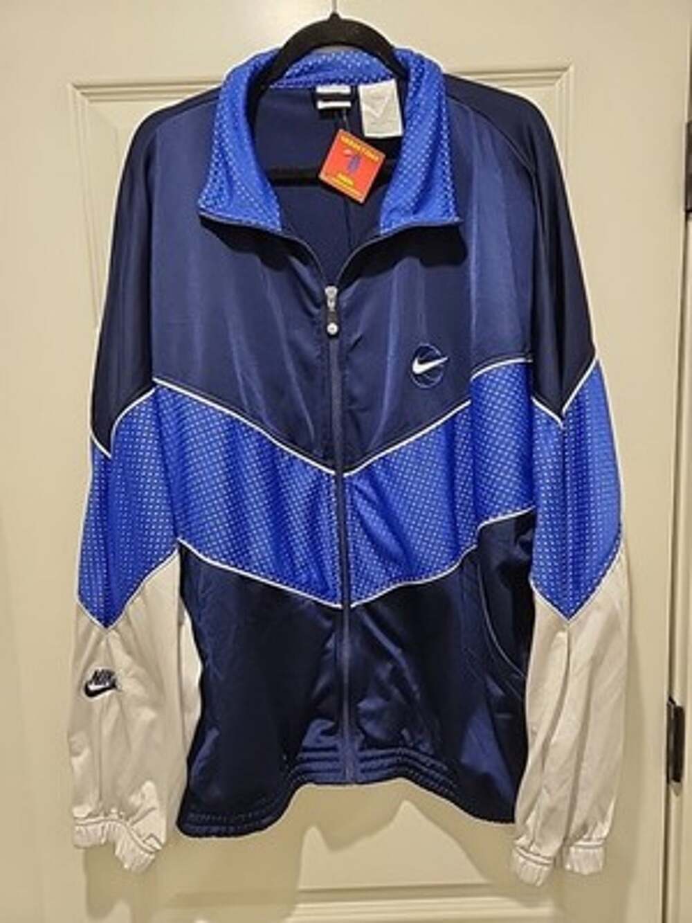 Men's XL Vintage 90s Nike colorblock track jacket navy blue White Zip Up Jacket